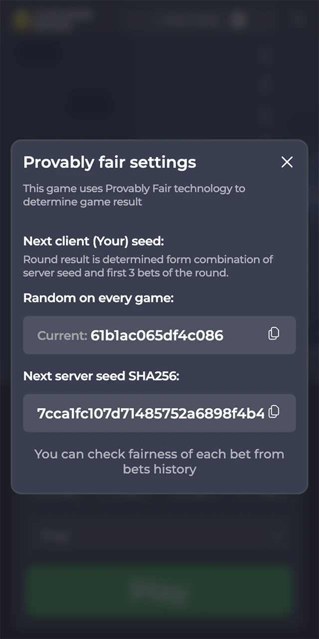 Provably Fair settings available on the Chicken Road game from the Melbet platform.